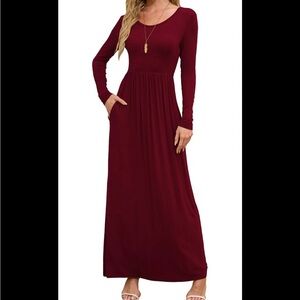 Elegant Burgundy Long Sleeve Maxi Dress